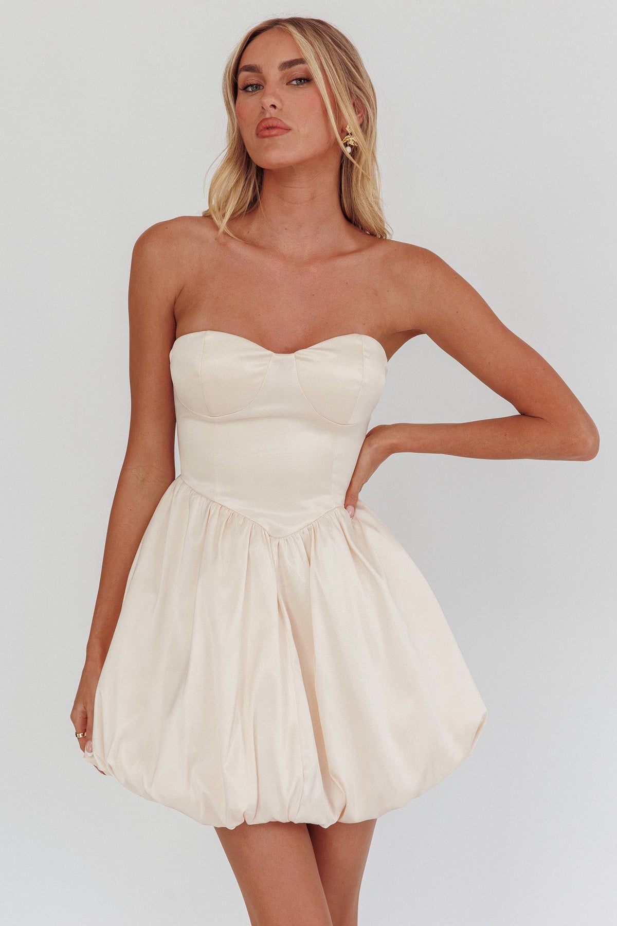 For Love Strapless Balloon Skirt Mini Dress Panna Cotta